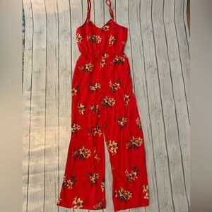 Francesca's Collections Vibrant Red Floral Jumpsuit